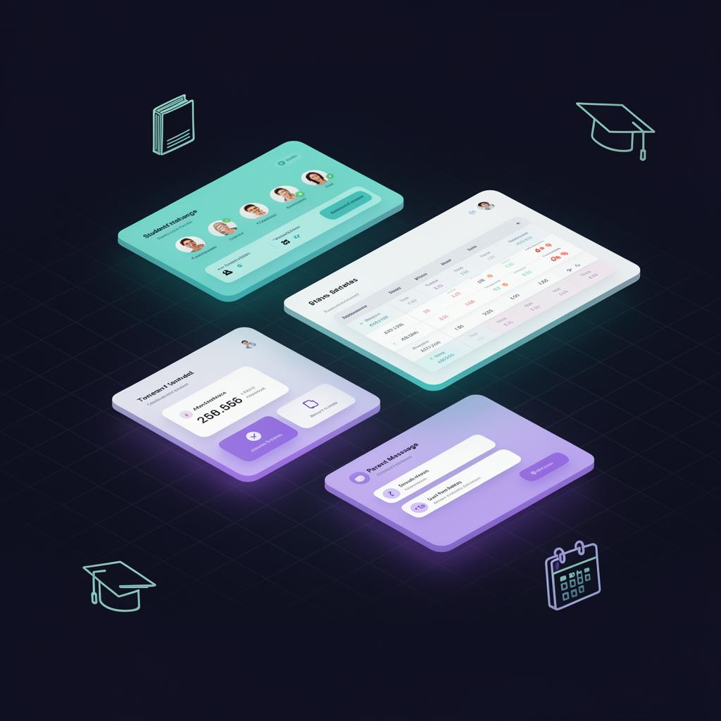 ZentrisOS school management dashboard with attendance, timetable and parent messaging